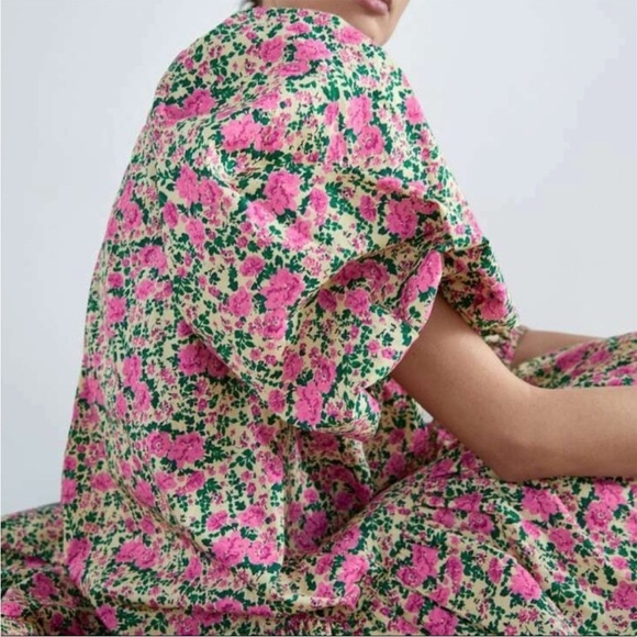 ZARA Blogger Favorite Voluminous Puff Sleeve Floral Printed Dress S Feminine - Picture 16 of 16